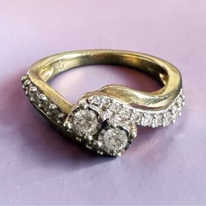 Yellow Gold and White Diamond Cluster Ring - Women's Jewelry